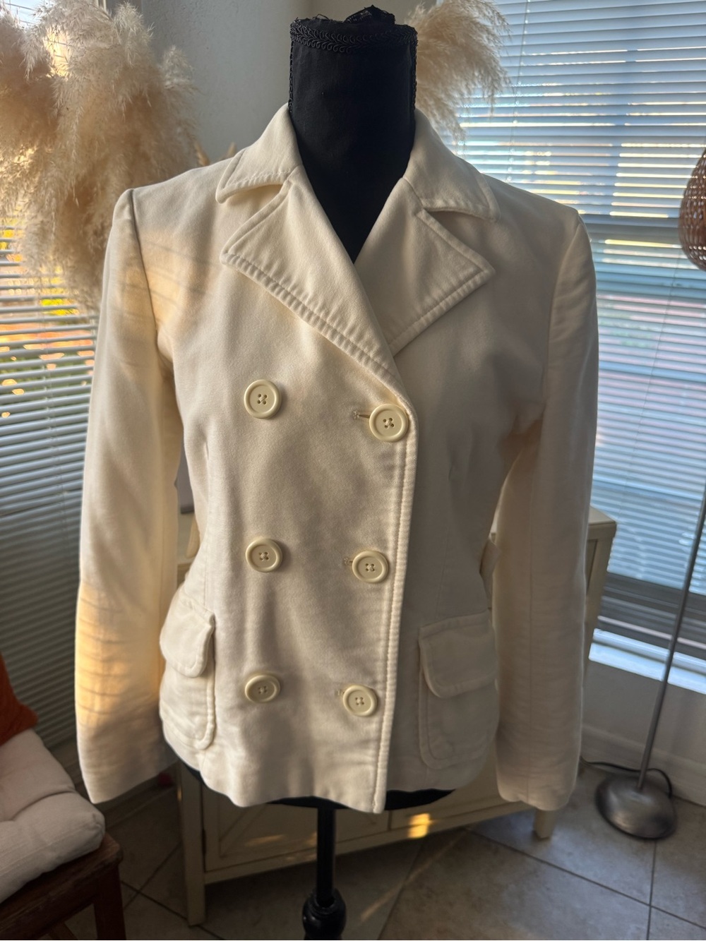 GAP Cream Double-Breasted Pea Coat